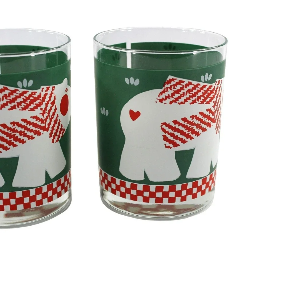 Double Old Fashioned Christmas Winter Cocktail Glasses Cera Set of 3 Polar Bear